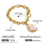 Gold Plated Stainless Steel Pearl-Look Charm Bracelet Collection – detail view