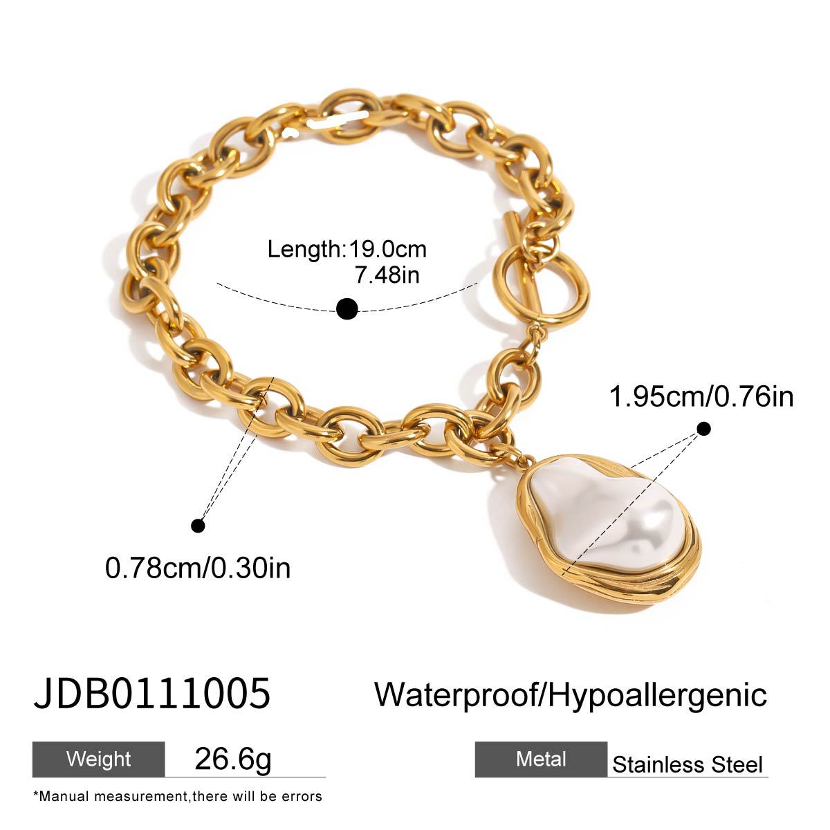 Gold Plated Stainless Steel Pearl-Look Charm Bracelet Collection – detail view