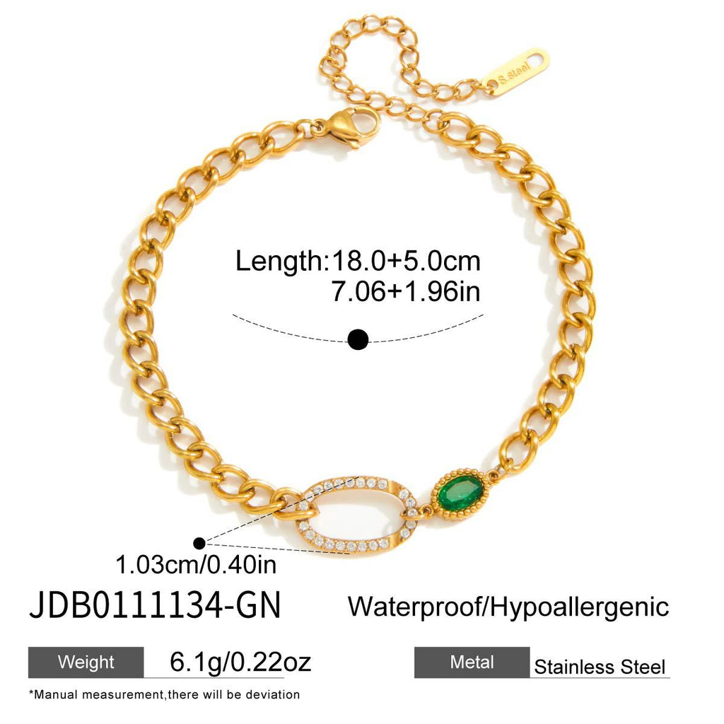 Green oval-connector bracelet size diagram