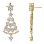Front and side views of the tiered clear stone Christmas tree earring
