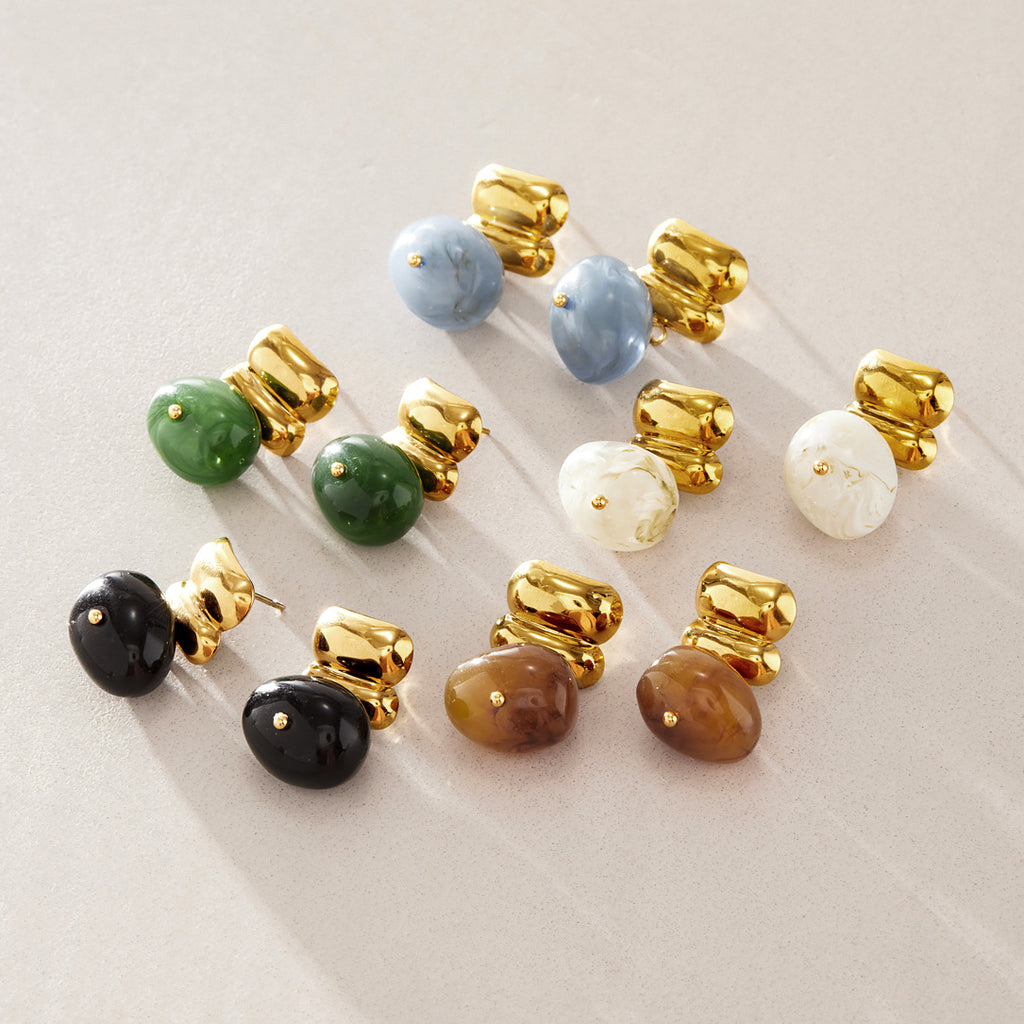 Five resin bead earring colors arranged together