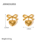 Stainless Steel Bow Heart Drop Earrings in Two Finishes – product view 6