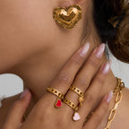 Stainless Steel Heart Stud Earrings and Charm Ring Collection — two-tone heart stud option