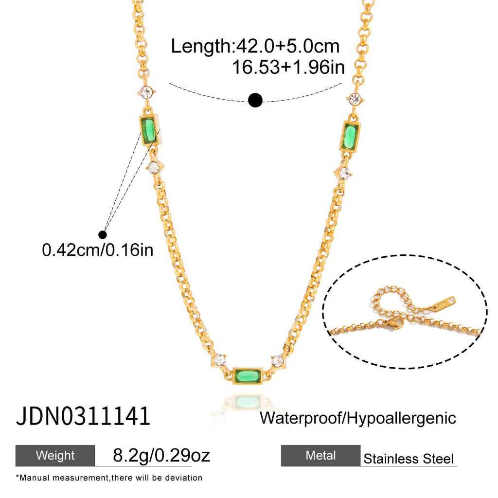 Green rectangular station necklace length chart