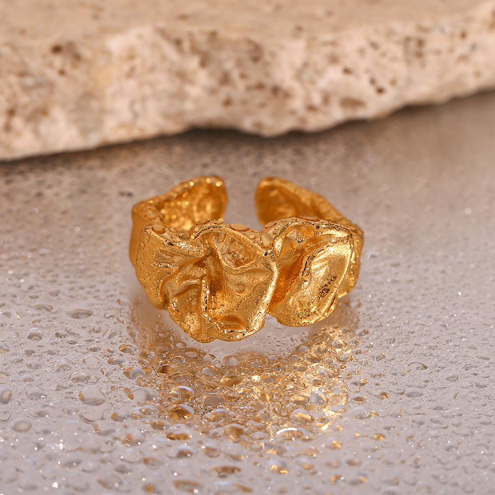 Gold Plated 316L Stainless Steel Crinkled Open Ring — dimension view