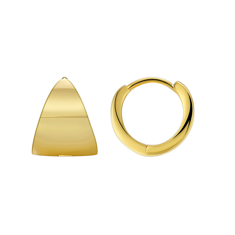 front and side view of smooth gold plated shield hoops