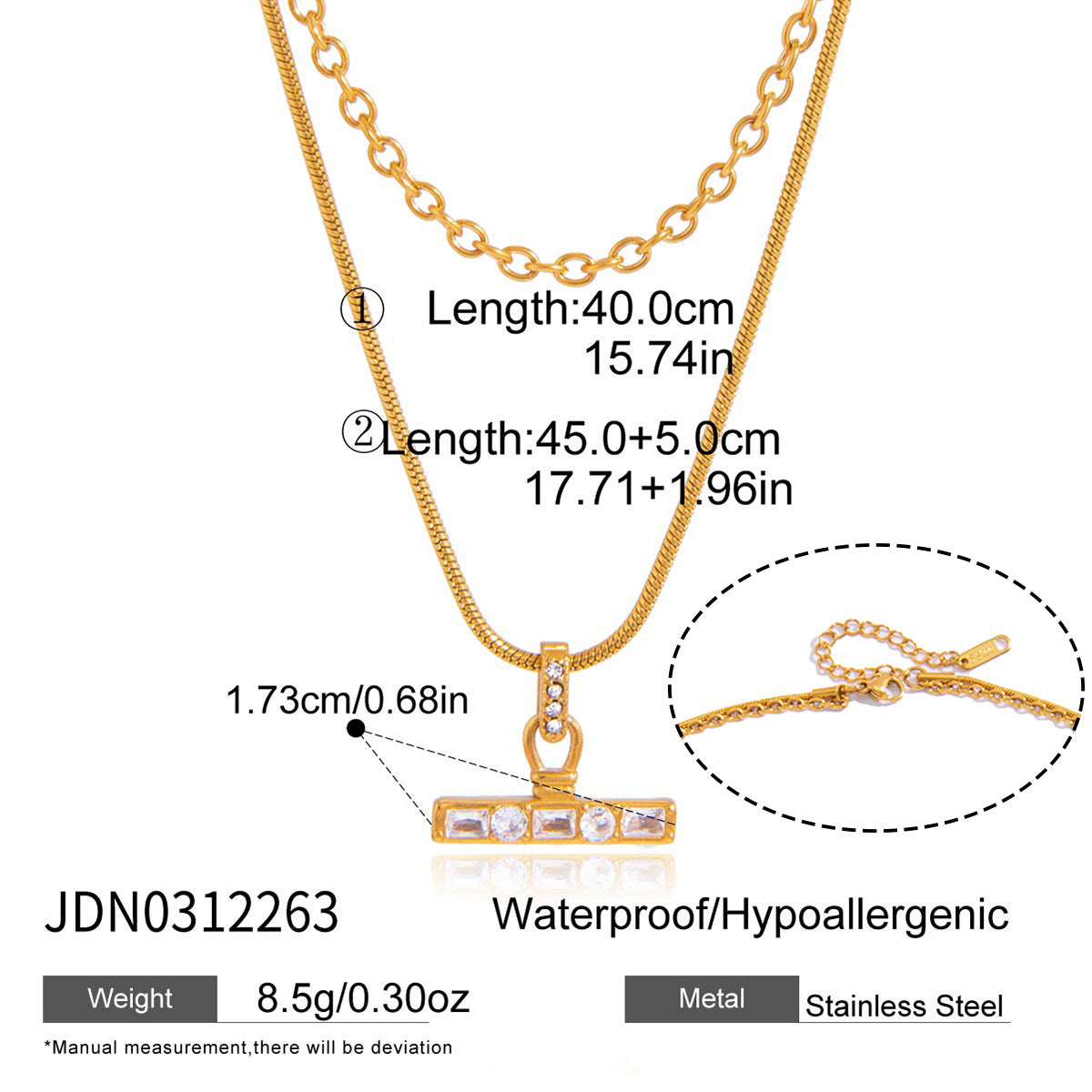 Layered necklace lengths and bar dimensions