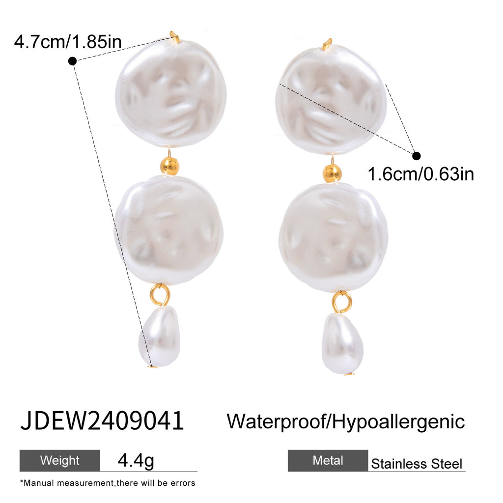 White pearl-look disc and drop earrings