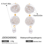 White pearl-look disc and drop earrings