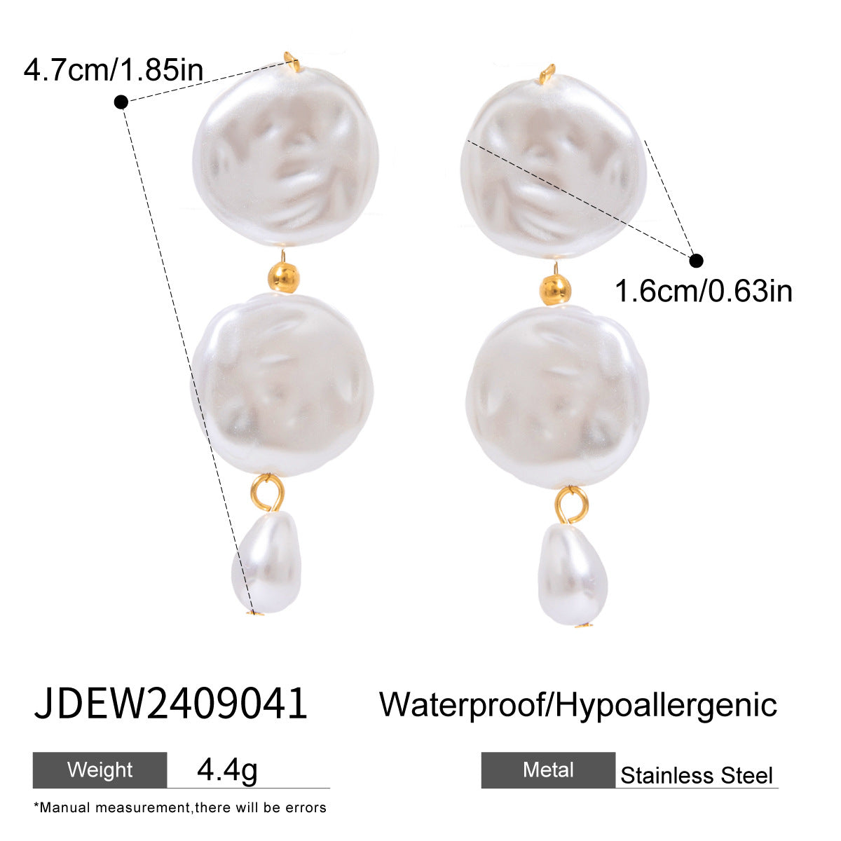 White pearl-look disc and drop earrings