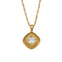 isolated gold plated square pendant necklace with a clear stone