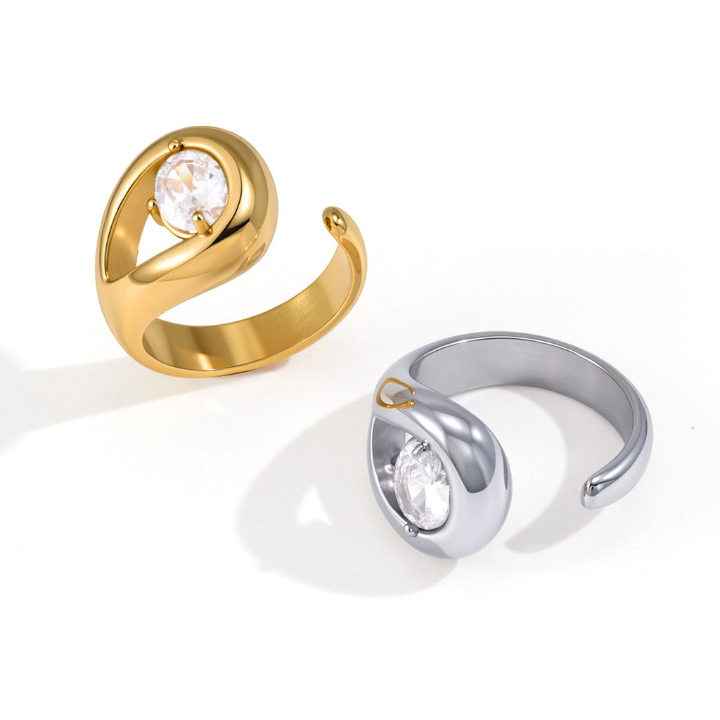 Both looping-frame ring finishes on white