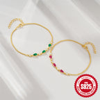 Gold Plated 925 Sterling Silver Teardrop Zirconia Bracelet — green and pink stone bracelets side by side