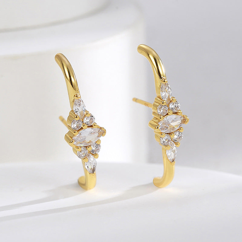 gold plated brass marquise zirconia ear climber earrings