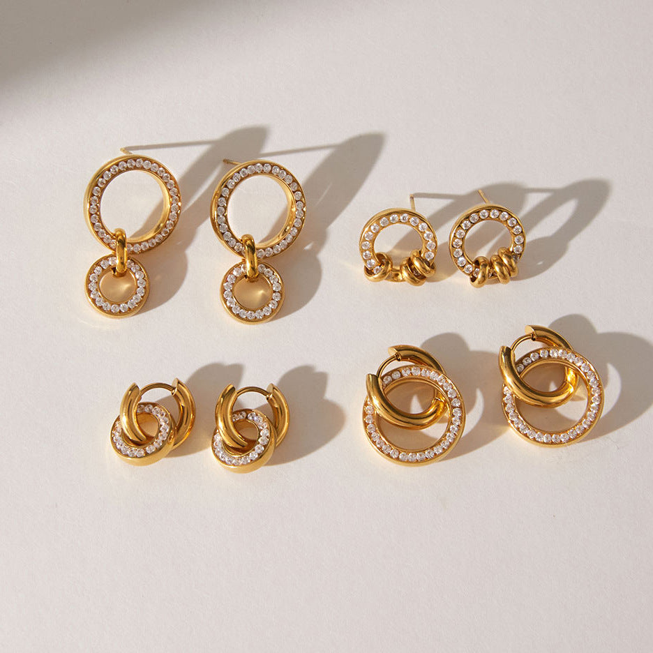Four stone-set circle-link earring styles