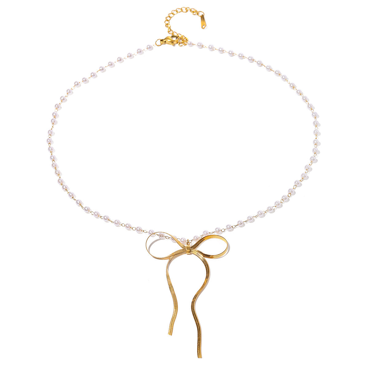 Full bead necklace with long-tailed bow pendant