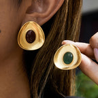 burgundy and green resin cabochon statement stud earrings