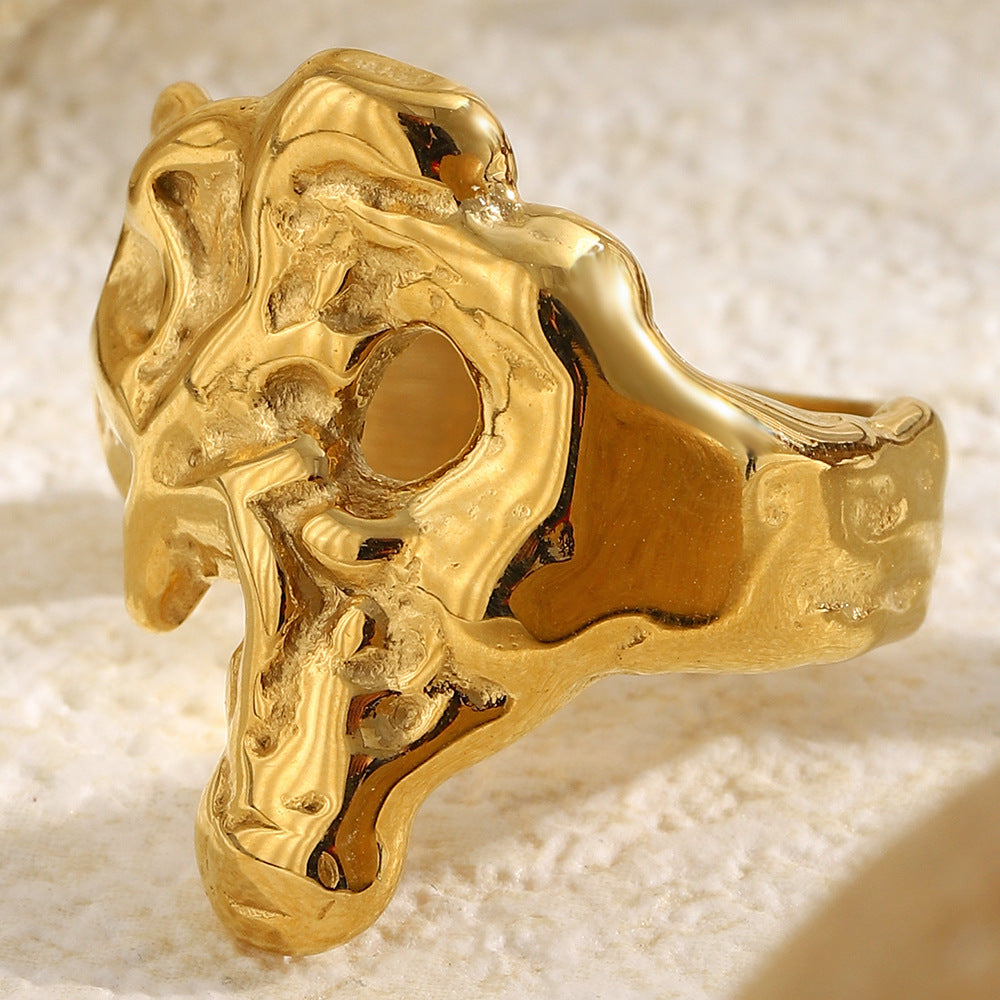 side profile of irregular sculpted stainless steel ring