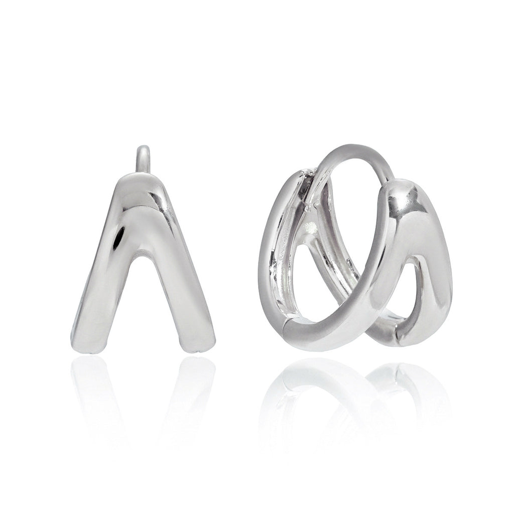 Wholesale Silver-Finish Stainless Steel Huggie and Chain Hoop Earring Collection - design detail