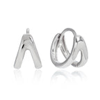 Wholesale Silver-Finish Stainless Steel Huggie and Chain Hoop Earring Collection - design detail