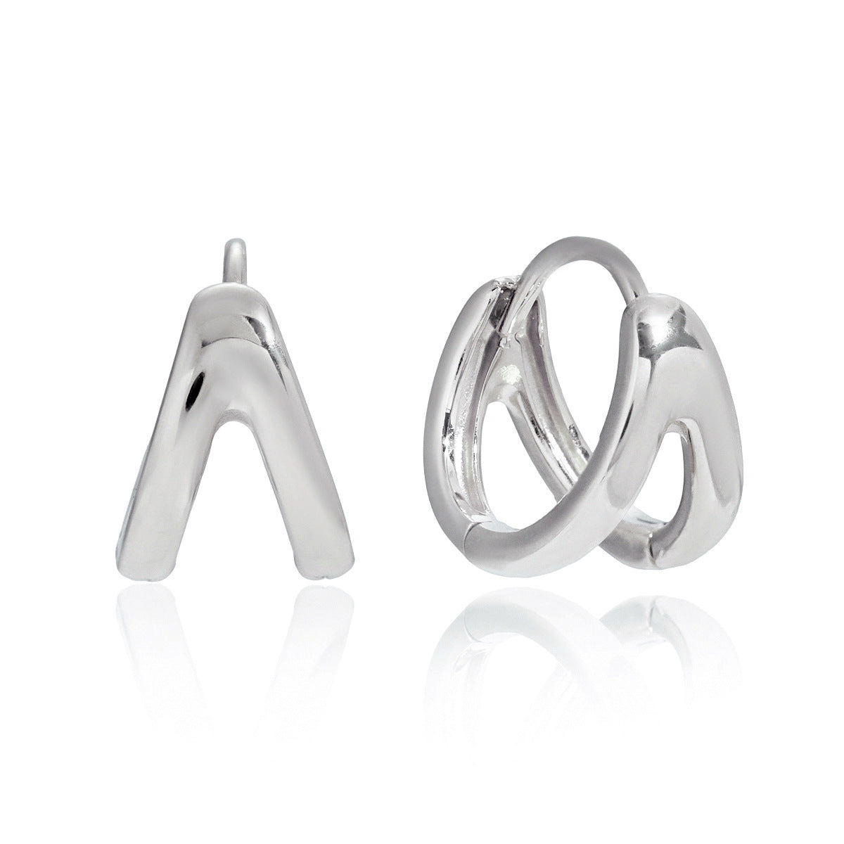 Wholesale Silver-Finish Stainless Steel Huggie and Chain Hoop Earring Collection - design detail