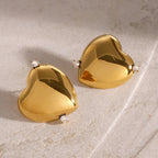 Gold-Tone Clear Zirconia Heart Stainless Steel Stud Earrings — wholesale view 2