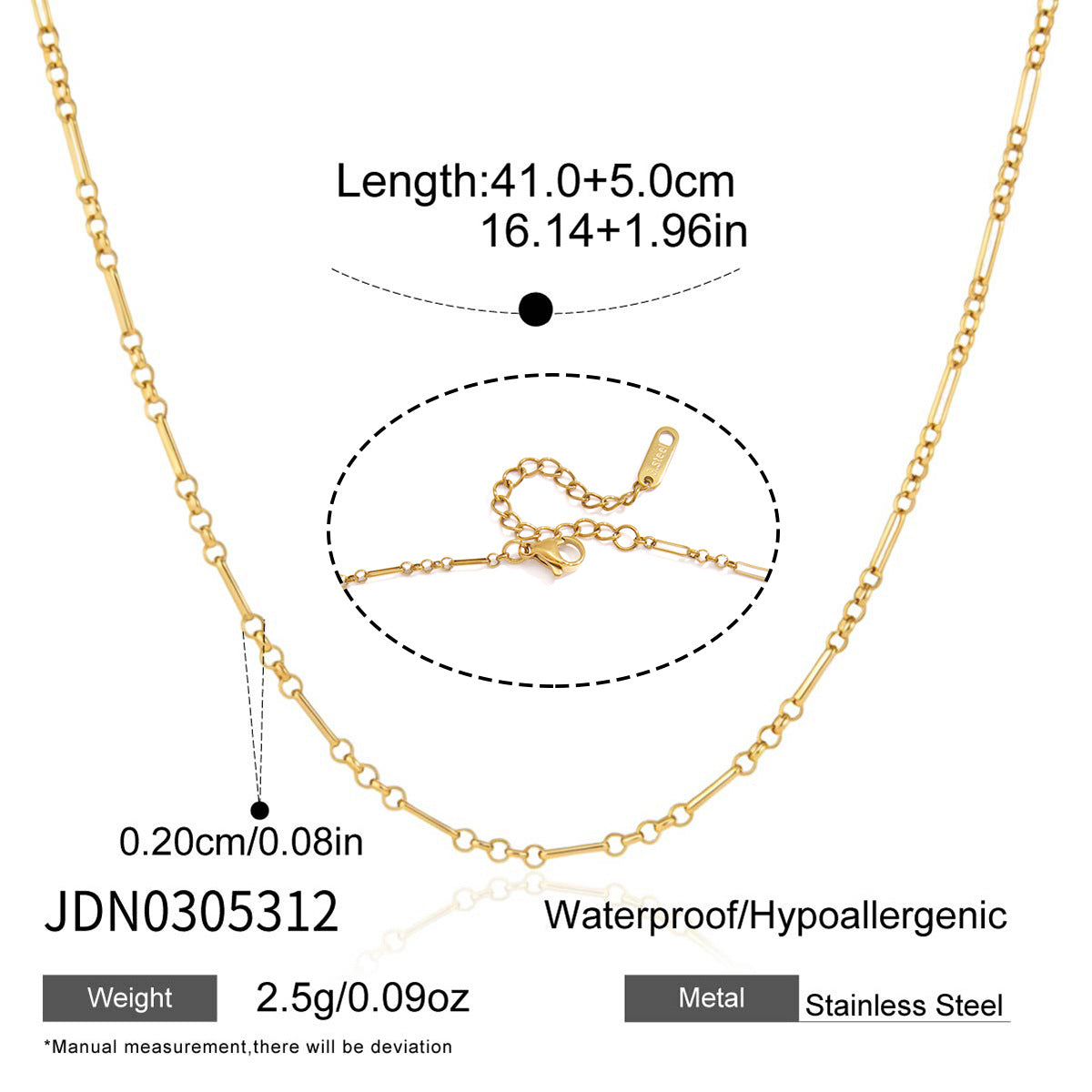 Figaro chain necklace measurement reference
