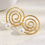 Gold plated 316L stainless steel spiral pearl stud earrings