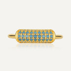 front view of gold plated lattice ring with turquoise-color inlays
