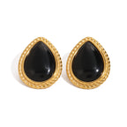 Gold-Tone Black Oval Stainless Steel Stud Earrings — wholesale view 4