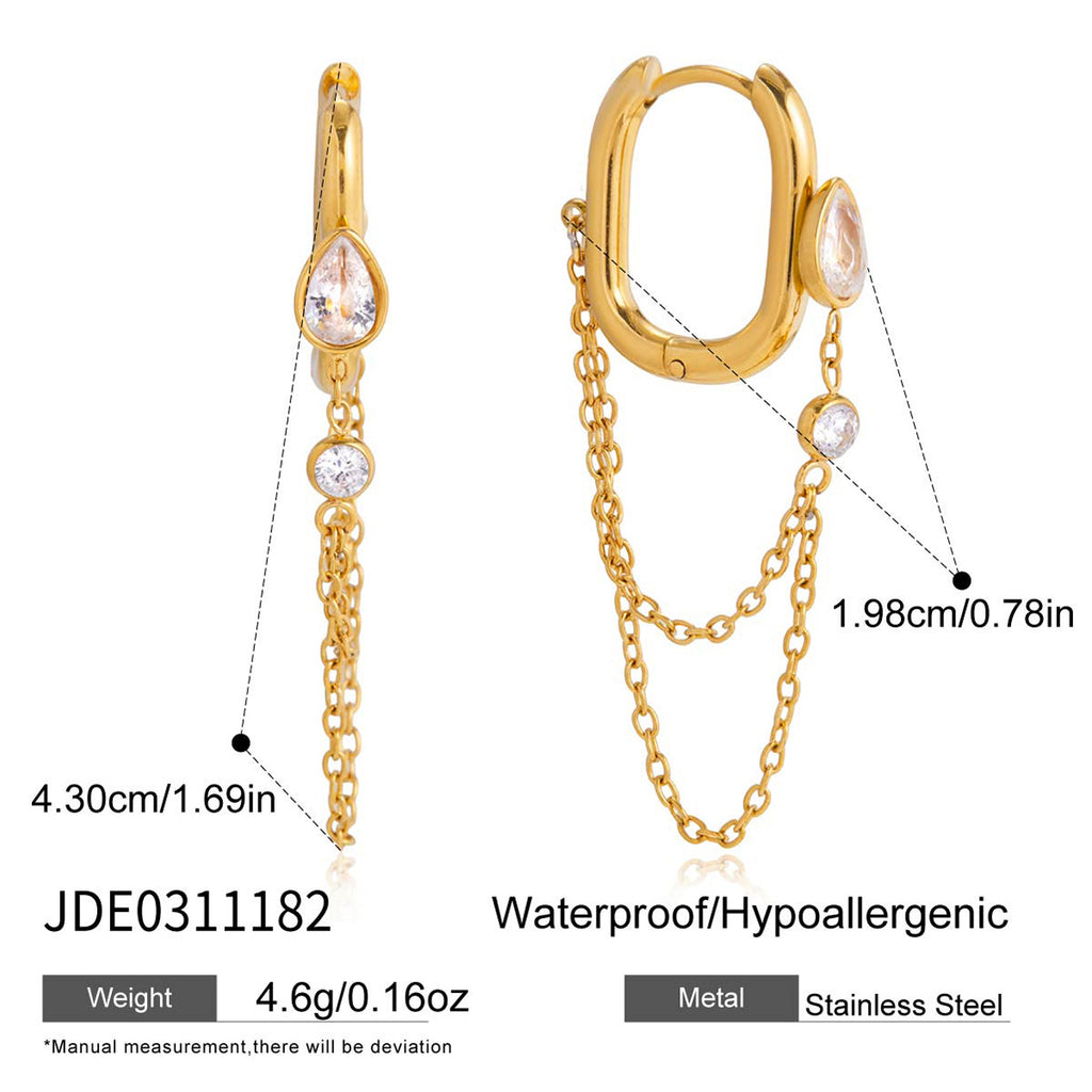 supplier-listed dimensions for the double-chain drop hoop earrings