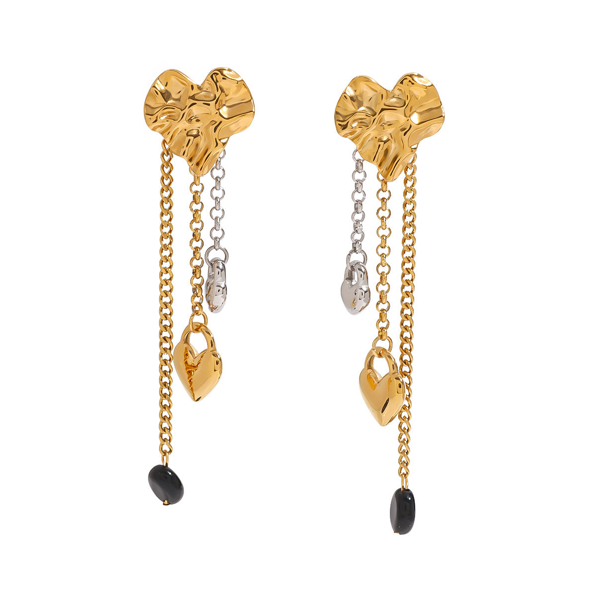 Wholesale Gold-Tone Stainless Steel Floral Tassel Drop Earrings - design detail
