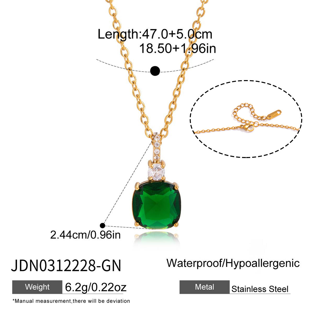Green cushion pendant with clear accent detail