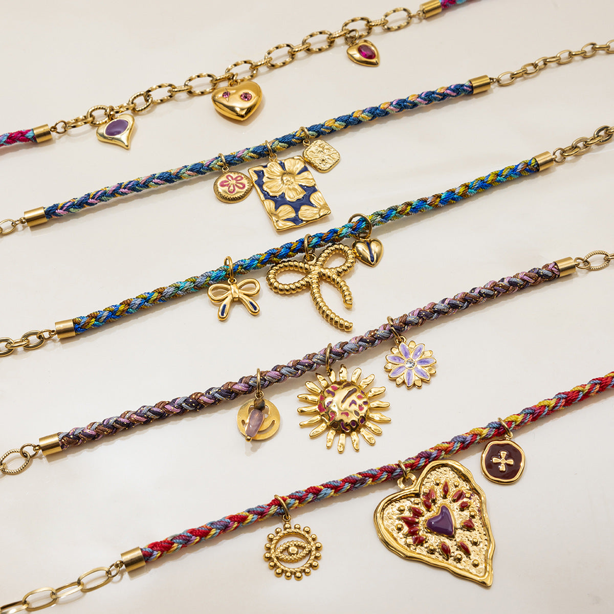 Gold-Tone Multicolor Bead Heart Stainless Steel Necklace Collection close-up product view