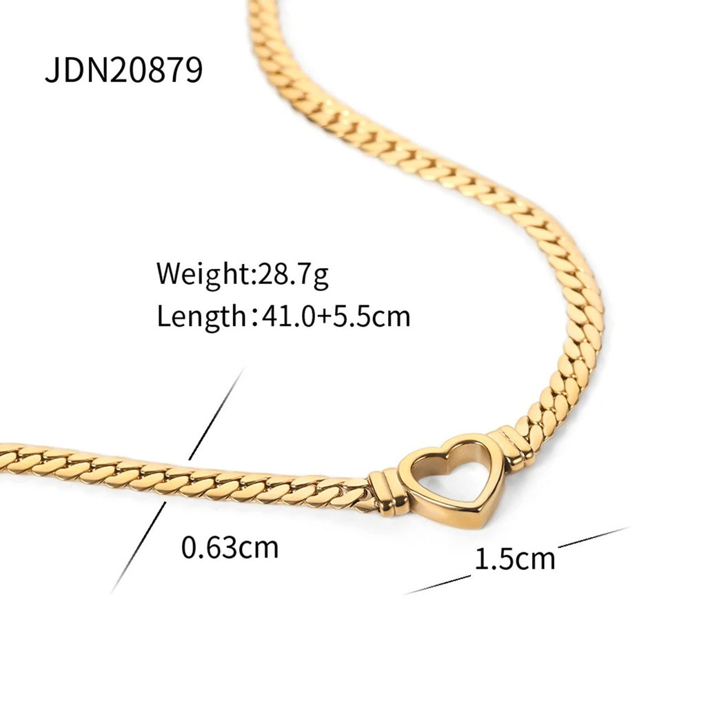 Heart Centerpiece Stainless Steel Curb Chain Necklaces — selectable finishes and material reference