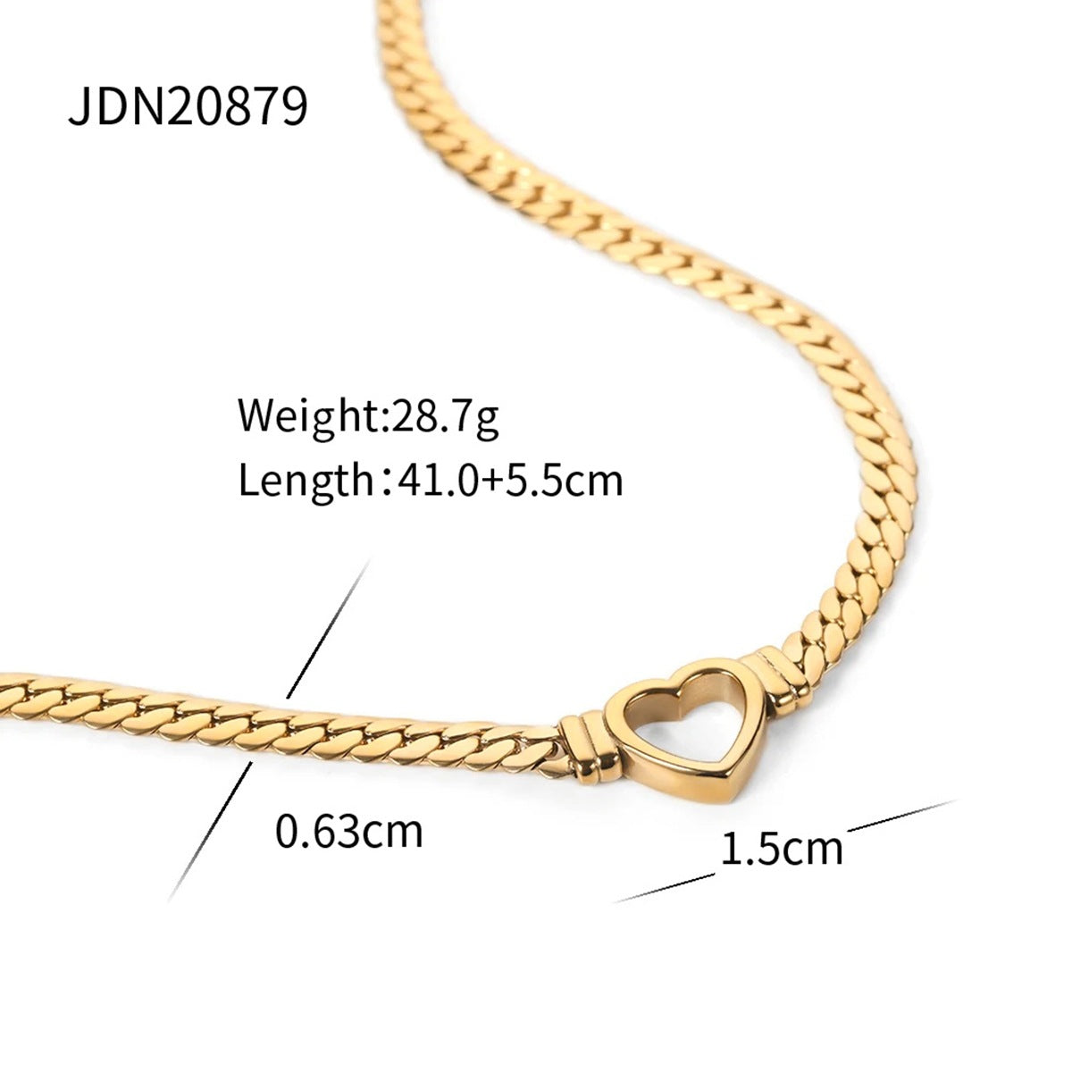 Heart Centerpiece Stainless Steel Curb Chain Necklaces — selectable finishes and material reference