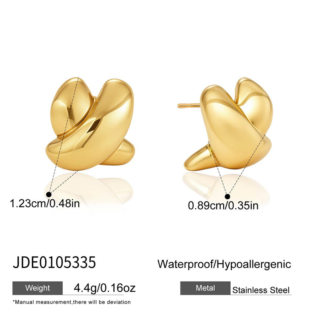 Gold-tone stainless steel studs with size diagram