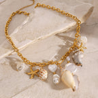 Gold-Tone Shell and Pearl-Look Stainless Steel Charm Necklace close-up product view