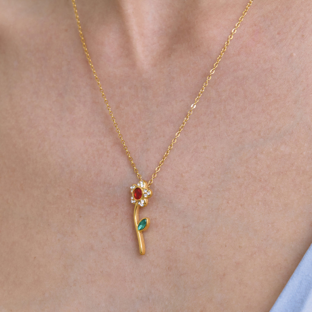 delicate gold plated rose pendant necklace worn alone
