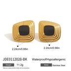 Wholesale Gold-Tone Stainless Steel Resin Square Stud Earrings in Three Colors - finish detail