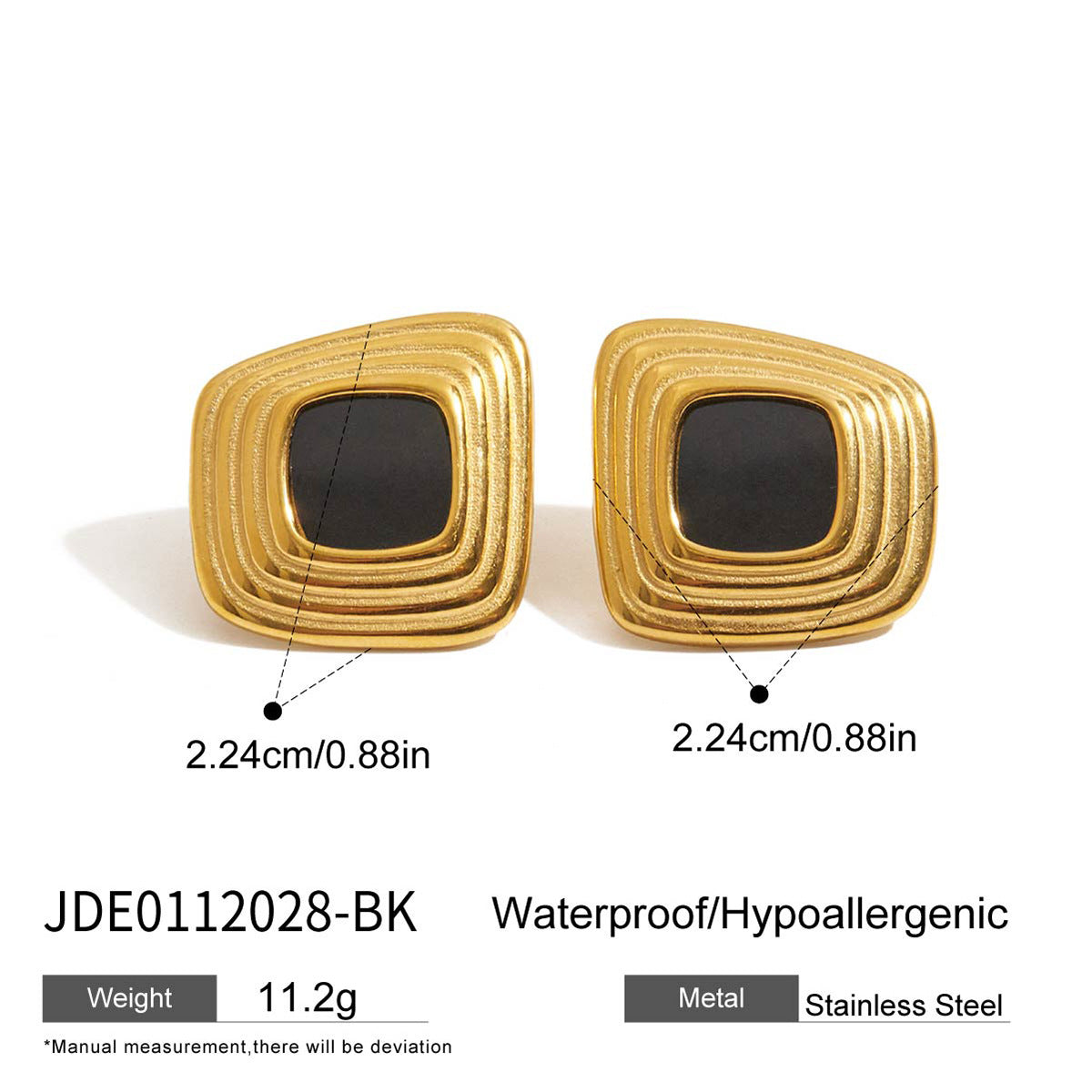 Wholesale Gold-Tone Stainless Steel Resin Square Stud Earrings in Three Colors - finish detail
