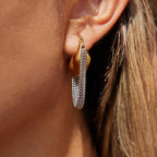 Gold-Tone Pearl-Look Chain Tassel Stainless Steel Drop Earrings shown on model
