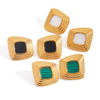 Wholesale Gold-Tone Stainless Steel Resin Square Stud Earrings in Three Colors - design detail