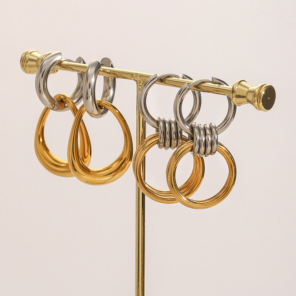 Two-Tone Circular Stainless Steel Earring Collection — wholesale view 3