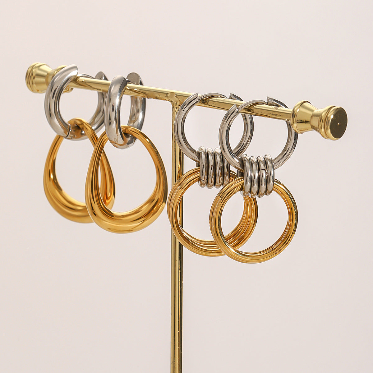 Two-Tone Circular Stainless Steel Earring Collection — wholesale view 3