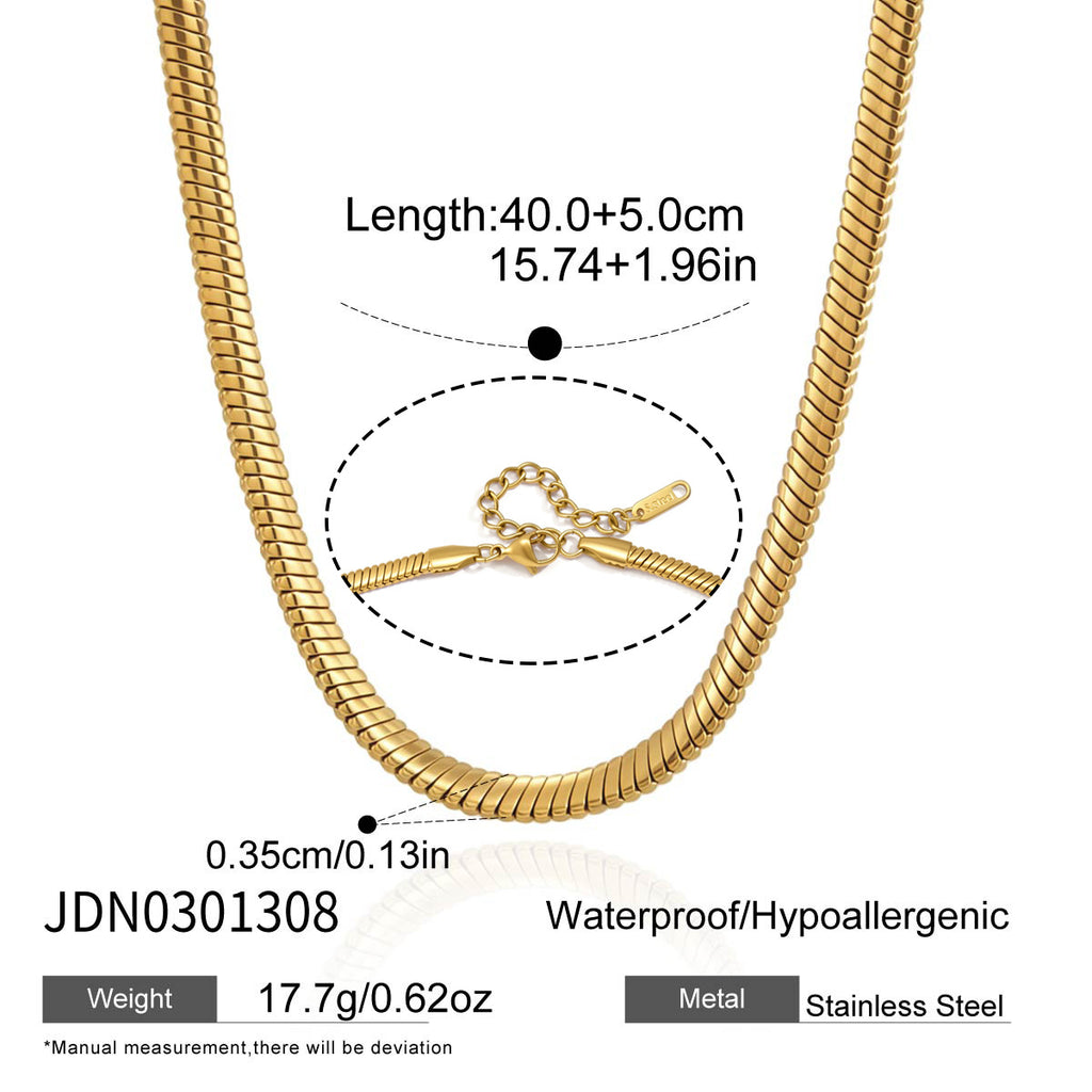 Gold tone stainless steel necklace length and clasp diagram
