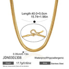 Gold tone stainless steel necklace length and clasp diagram