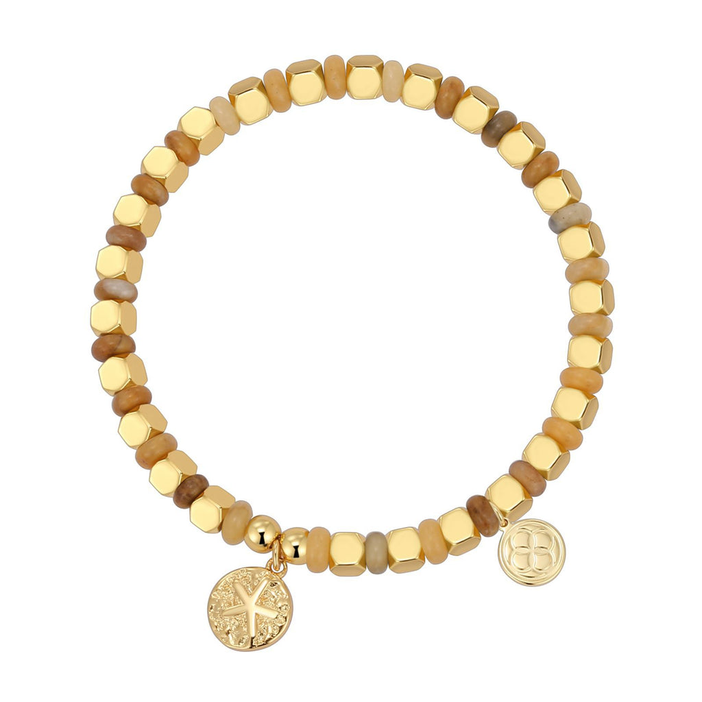 isolated vintage-style starfish bracelet with mottled disc beads