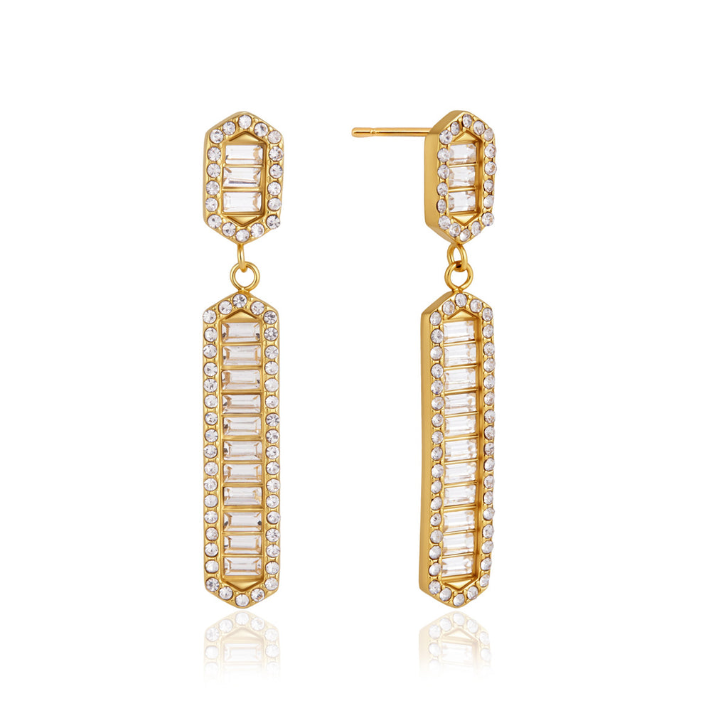 Short geometric studs with matching elongated drops