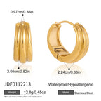 dimensions of the gold plated stainless steel triple-ridge hoops